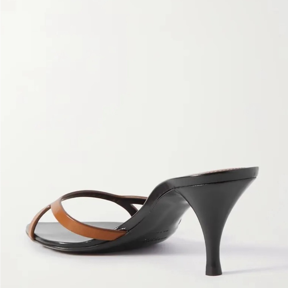 Saint Laurent Carla Black Leather Mules with Tan Straps - Picture 13 of 16